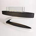 Modern Display Shelves With Black Silver Structure Glass Panels And Flame Like Lighting