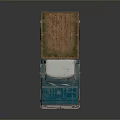 Vintage Blue And White Truck Model With Wooden Bed And Weathered Texture