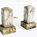Two Weathered Stone Pillars With Pedestal Base And Rustic Surface Design