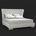 Double Bed With Upholstered Tufted Headboard Light Colored Frame And Cozy Pillows 3d model