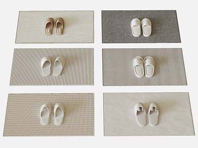 Square Rugs With Slippers In Various Textured Designs And Neutral Tones 3d model