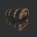 Intricate Sculpture Carving Of Vintage Wooden Chest With Black Metal Bands