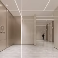 Modern Sleek Elevator Lobby Interior With Marble Floor Linear Ceiling Lights And Polished Surfaces 3d model