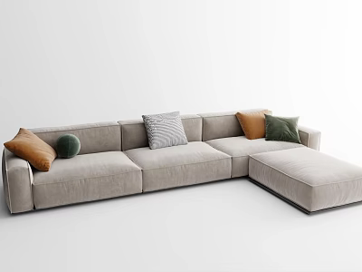 Light Gray L Shaped Sectional Sofa With Orange Green And Gray Striped Cushions 3d model