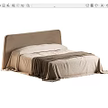 Cozy Double Bed With Upholstered Headboard And Draped Linen Blanket 3d model