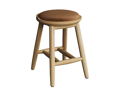 Wooden Bar Stool With Brown Padded Seat And Sturdy Legs Classic Design 3d model