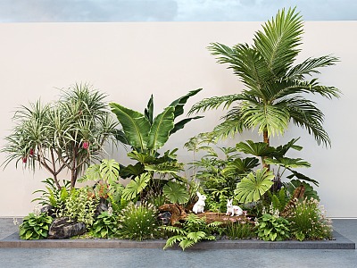 Plant combination green plant pile flowers and plants flower border tropical palm tree model