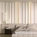 Modern Bedroom Beige Bed Accent Wall With Vertical Stripes And Soft Lighting Design