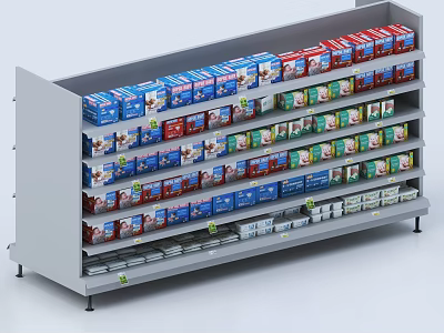 Retail Display Shelf With Multiple Tiers For Organizing Colorful Product Packages 3d model