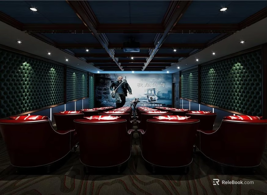 Contemporary Cinema Interior Design With Plush Seats Large Screen And Surround Sound System 3d model 