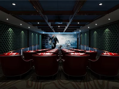 Contemporary Cinema Interior Design With Plush Seats Large Screen And Surround Sound System 3d model
