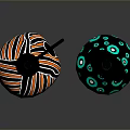 Handcrafted Sculpted Decorative Vases With Orange Black Stripes And Blue Green Circles