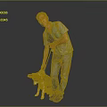 Cute black and white puppy being walked with yellow leash by man in gray background