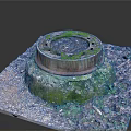Moss Covered Round Manhole Cover With Square Concrete Base And Gravel