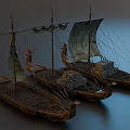 Ancient Sailing Ships With Weathered Sails Ornate Carvings And Wooden Hulls