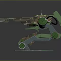 Mechanical Camouflage Weapon Turret Design With Circular Base And Green Accents