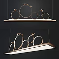 Elegant Modern Chandelier With Golden Rings Bird Decorations And Rectangular Light Panel 3d model