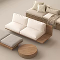 Modern Living Room Furniture With White Sofa Wooden Frame Gray Ottoman And Round Coffee Table