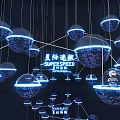 Starry Illuminated Floating Spheres with Blue Lights in Superspeed Interstellar Experience