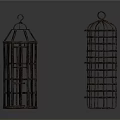 Decorative Metal Bird Cages With Grid Design And Hanging Hooks Set Of Two