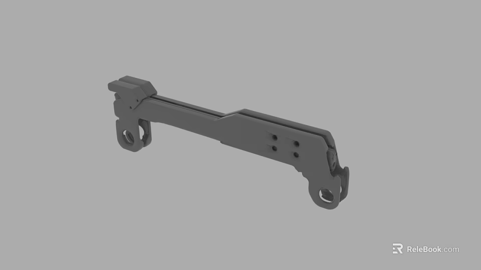 Gray Elongated Mechanical Bracket 3D Model With Holes And Mounting Features 3d model