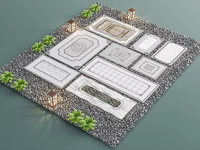 Outdoor Courtyard Paving Design Model With Various Decorative Patterns Green Plants And Lantern Decorations 3d model