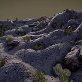Natural Mountain Landscape With Rocky Terrain And Scattered Green Vegetation