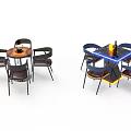 Stylish Dining Table Set Featuring Wooden Blue Tabletop And Decorative Lighting With Chairs 3d model