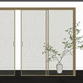 Elegant Modern Sliding Doors With Textured Glass Panels Metal Frame And Indoor Plant