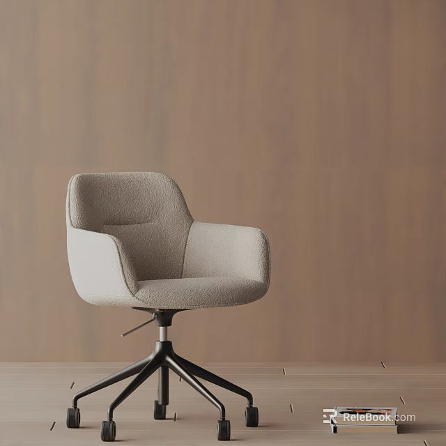 Modern Light Gray Upholstered Accent Chair With Black Metal Swivel Base And Wooden Wall 3d model 