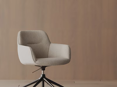 Modern Light Gray Upholstered Accent Chair With Black Metal Swivel Base And Wooden Wall 3d model