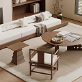Modern White Sofa And Wooden Coffee Table Set With Light Carpet And Side Chair