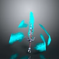 Glowing Blue Sword With Decorative Hilt And Blue Energy Fragments On Dark Background