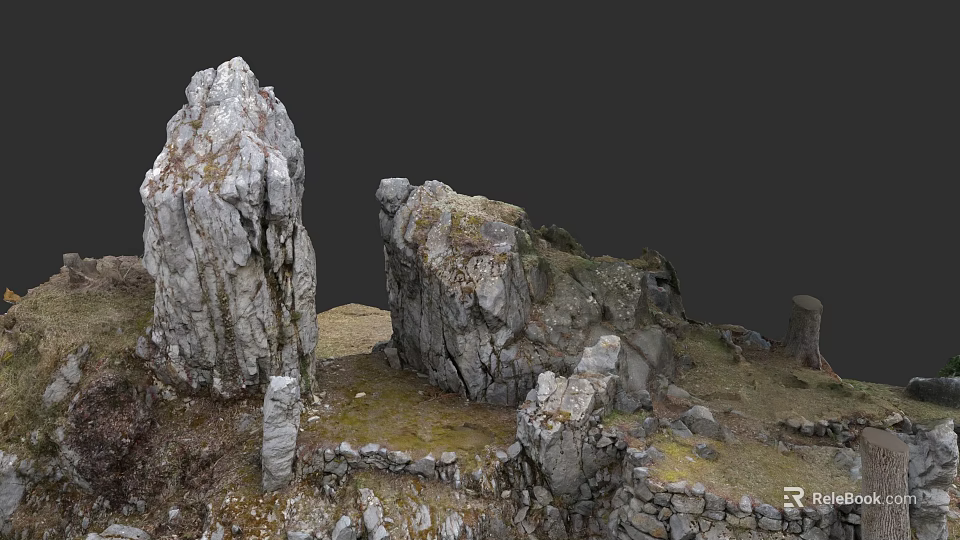 Detailed Micro Terrain Model With Rocky Formations And Mossy Surfaces 3d model 