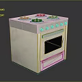Silver Kitchen Gas Stove Oven Combination With Four Burners And Control Knobs 3d model