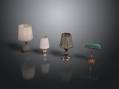 Diverse Stylish Table Lamps With Various Shades And Unique Bases Design 3d model