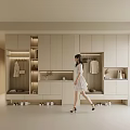 Modern Beige Shoe Cabinet Design With Integrated Storage And Clothing Hanging Sections
