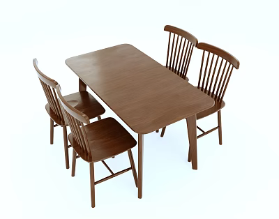 Solid Wood Dining Table with Four Wooden Chairs Simple Design for Dining Room 3d model
