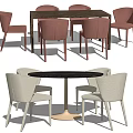 Rectangular Black and Round Marble Dining Table Sets with Brown Beige Chairs Gold Base 3d model