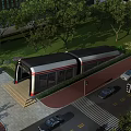 Modern Urban Subway Station Entrance Beside Road With Parked Cars And Lush Green Trees