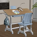 Kids Wooden Study Desk with Chair Lamp School Supplies and Backpack for Children