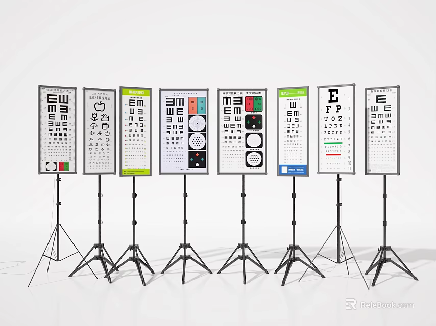 Medical Equipment Vision Test Charts With Multiple Designs On Tripod Stands 3d model 