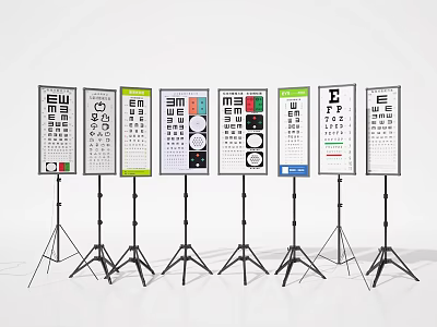 Medical Equipment Vision Test Charts With Multiple Designs On Tripod Stands 3d model