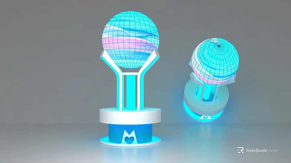 Futuristic Modern Display Shelves With Glowing Sphere And Illuminated Stand Design 3d model 
