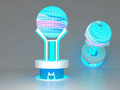 Futuristic Modern Display Shelves With Glowing Sphere And Illuminated Stand Design 3d model