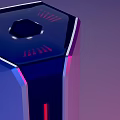 Industrial Equipment Featuring Hexagonal Top Blue Body Red Lines Indicators Bottom Interfaces And Gradient Background