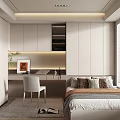 Modern Tatami Bedroom Interior With Storage Cabinets Writing Desk And Window Blinds