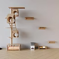 Modern Wooden Cat Shelf Unit With Multiple Levels Platforms And Wall Mounted Shelves