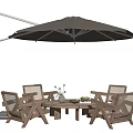 Modern Outdoor Wooden Table And Chair Set With Umbrella And Coffee Table