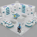Elegant Modern Exhibition Booth Design Featuring Shoes Display Counters Seating And Posters 3d model